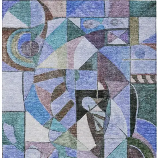 Green Blue Purple And Black Abstract Washable Indoor Outdoor Area Rug Photo 4