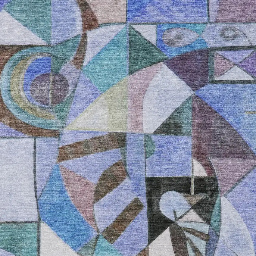 Green Blue Purple And Black Abstract Washable Indoor Outdoor Area Rug Photo 7