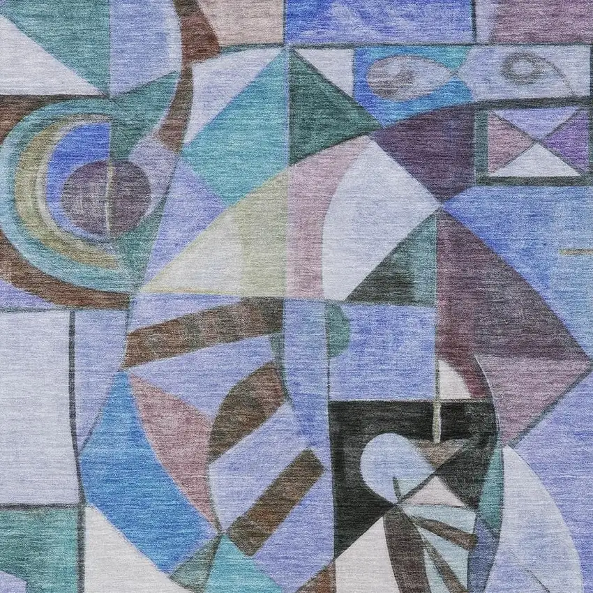 Green Blue Purple And Black Abstract Washable Indoor Outdoor Area Rug Photo 4