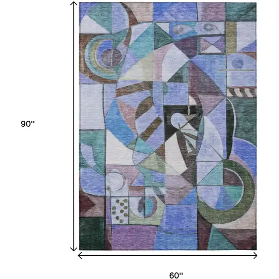 Green Blue Purple And Black Abstract Washable Indoor Outdoor Area Rug Photo 9