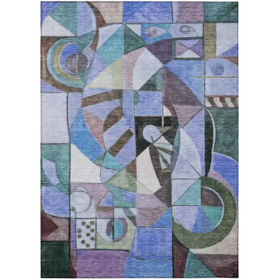 Green Blue Purple And Black Abstract Washable Indoor Outdoor Area Rug Photo 1