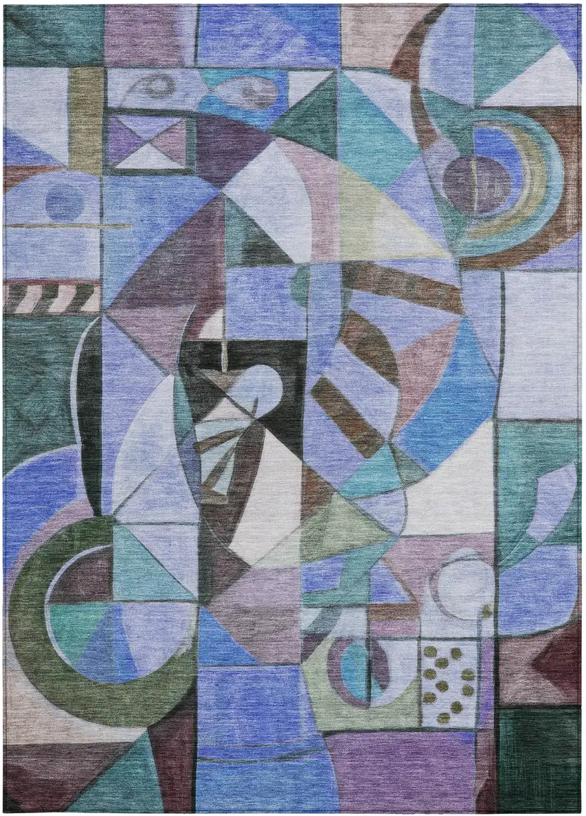 Green Blue Purple And Black Abstract Washable Indoor Outdoor Area Rug Photo 3
