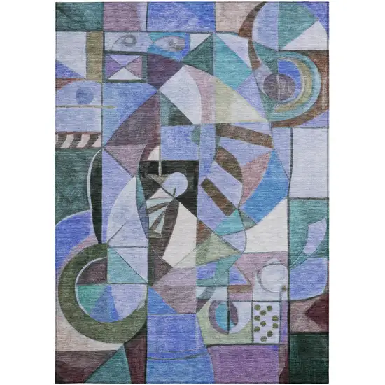 Green Blue Purple And Black Abstract Washable Indoor Outdoor Area Rug Photo 3