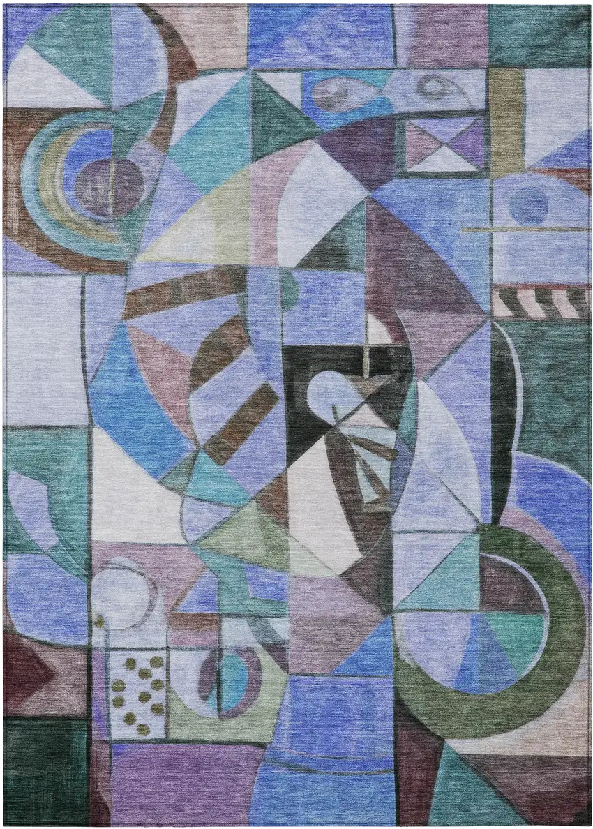 Green Blue Purple And Black Abstract Washable Indoor Outdoor Area Rug Photo 1
