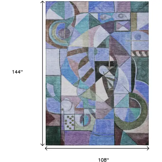 Green Blue Purple And Black Abstract Washable Indoor Outdoor Area Rug Photo 9
