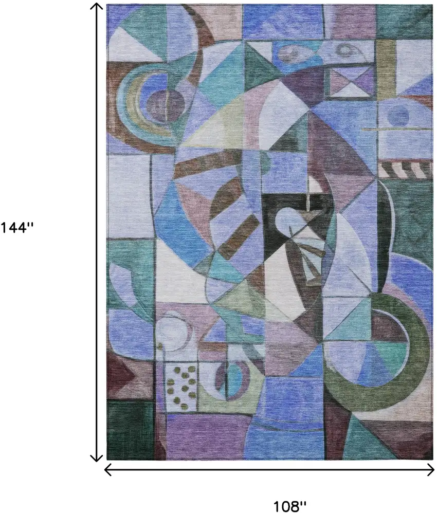 Green Blue Purple And Black Abstract Washable Indoor Outdoor Area Rug Photo 9