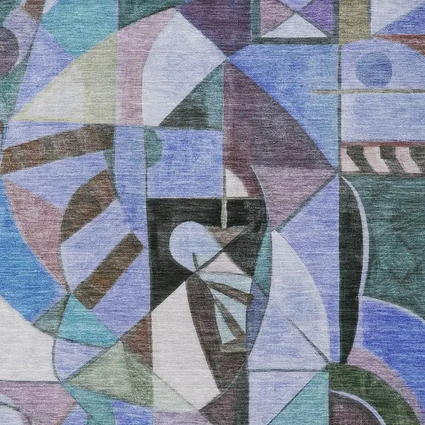 Green Blue Purple And Black Abstract Washable Indoor Outdoor Area Rug Photo 4