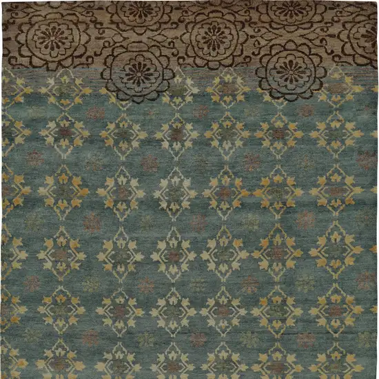 Green Blue and Brown Floral Hand Knotted Area Rug Photo 4