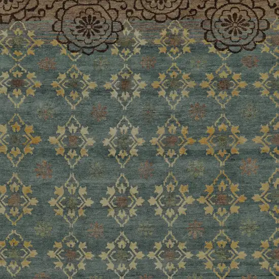 Green Blue and Brown Floral Hand Knotted Area Rug Photo 7