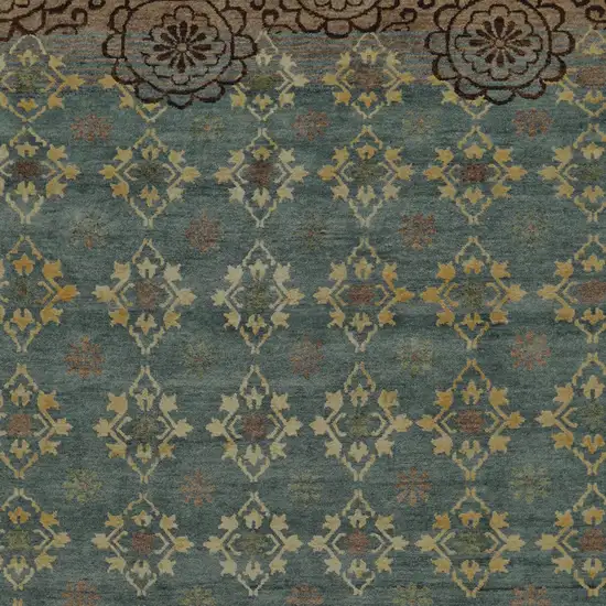 Green Blue and Brown Floral Hand Knotted Area Rug Photo 9