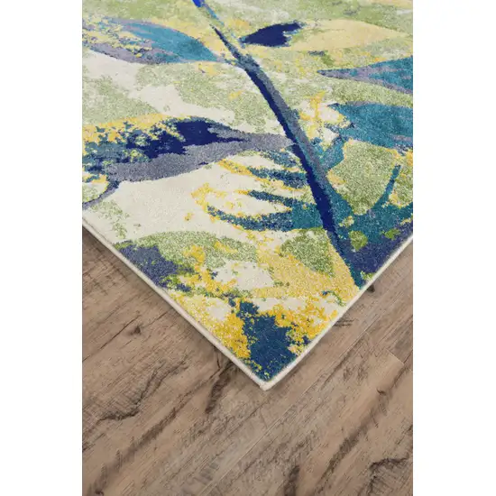 Green Blue and Ivory Floral Power Loom Worn Faded Area Rug Photo 4