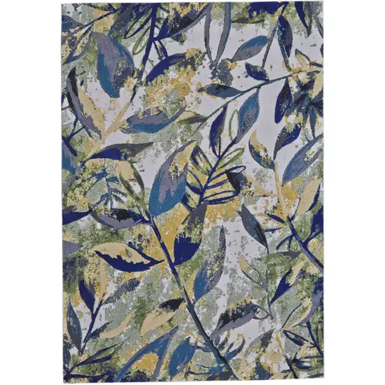 Green Blue and Ivory Floral Power Loom Worn Faded Area Rug Photo 6