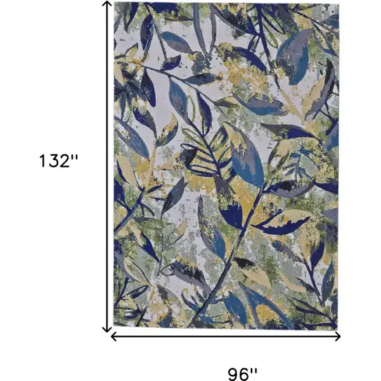 Green Blue and Ivory Floral Power Loom Worn Faded Area Rug Photo 3