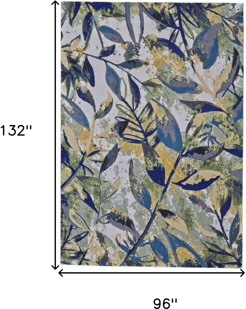 Green Blue and Ivory Floral Power Loom Worn Faded Area Rug Photo 3