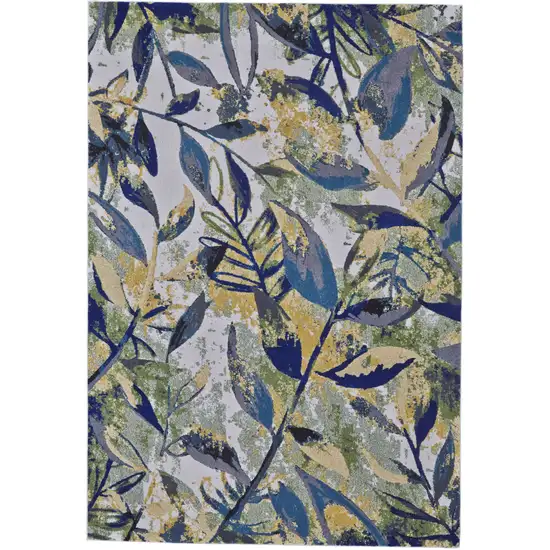 Green Blue and Ivory Floral Power Loom Worn Faded Area Rug Photo 2