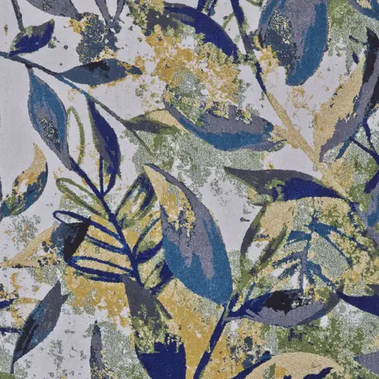 Green Blue and Ivory Floral Power Loom Worn Faded Area Rug Photo 8