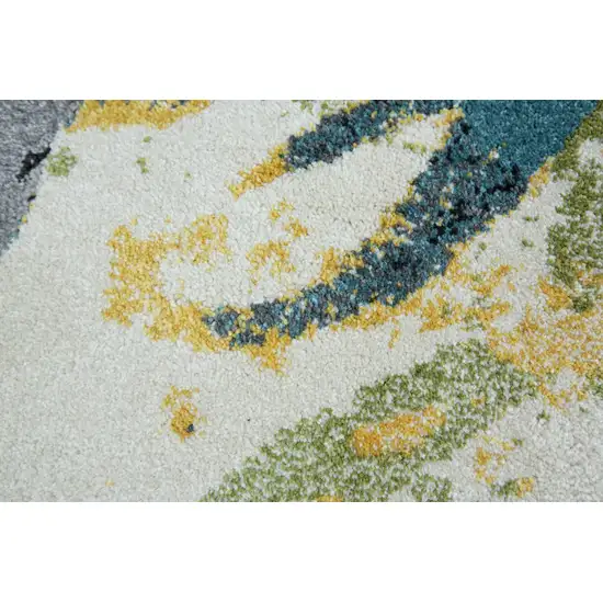 Green Blue and Ivory Floral Power Loom Worn Faded Area Rug Photo 7