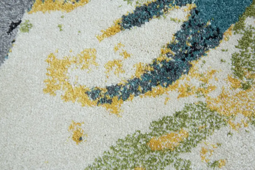 Green Blue and Ivory Floral Power Loom Worn Faded Area Rug Photo 7