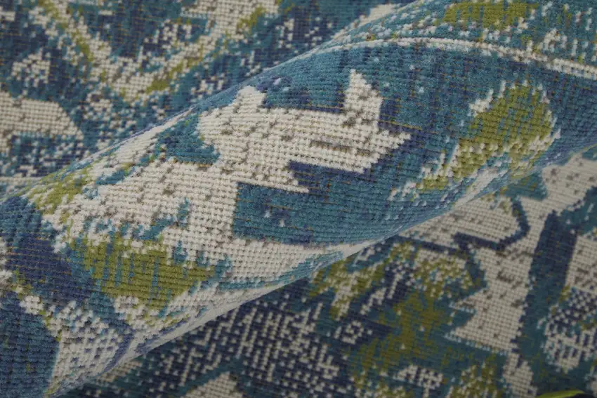 Green Blue and Ivory Oriental Power Loom Area Rug Photo 8