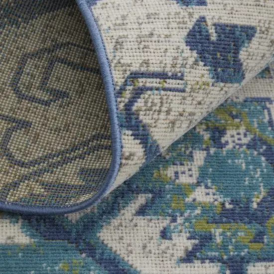 Green Blue and Ivory Oriental Power Loom Area Rug Photo 8