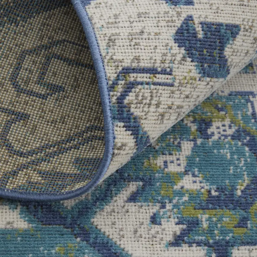 Green Blue and Ivory Oriental Power Loom Area Rug Photo 8