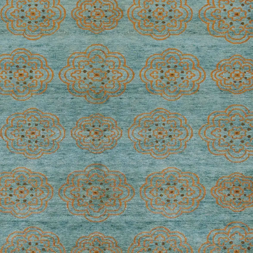 Green Blue and Taupe Floral Hand Knotted Worn Faded Area Rug Photo 7