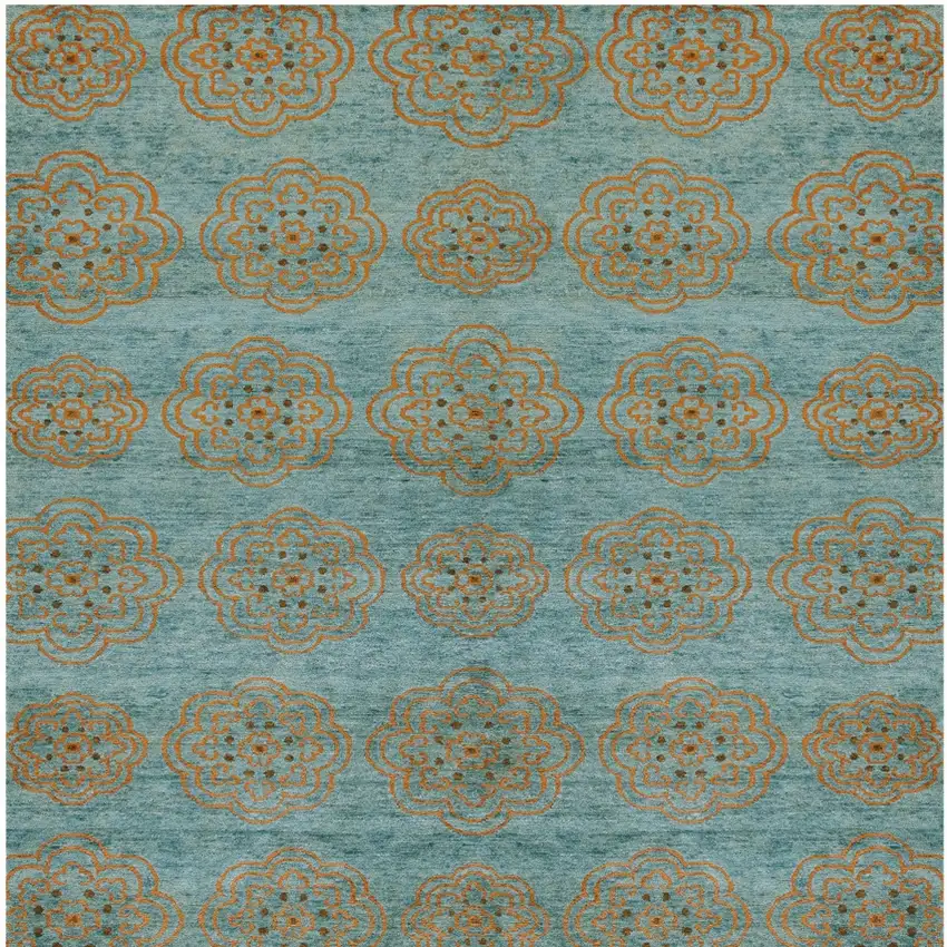 Green Blue and Taupe Floral Hand Knotted Worn Faded Area Rug Photo 5