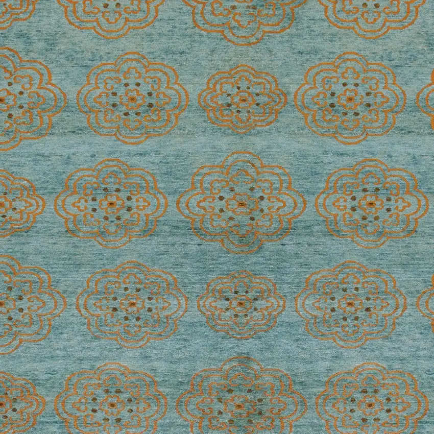 Green Blue and Taupe Floral Hand Knotted Worn Faded Area Rug Photo 8