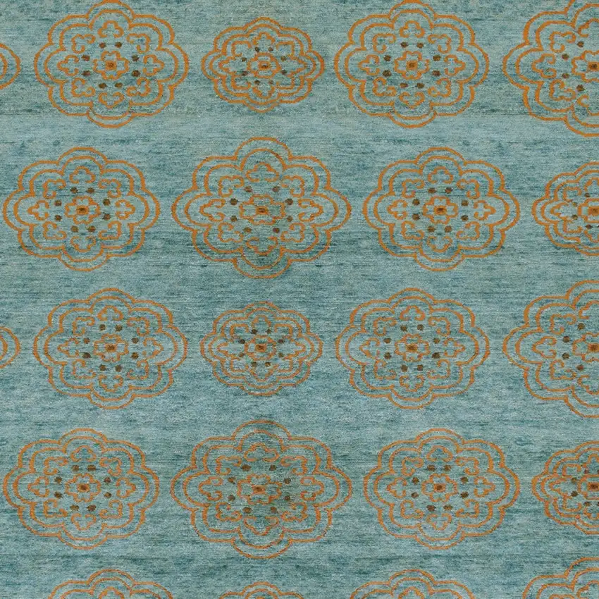 Green Blue and Taupe Floral Hand Knotted Worn Faded Area Rug Photo 7