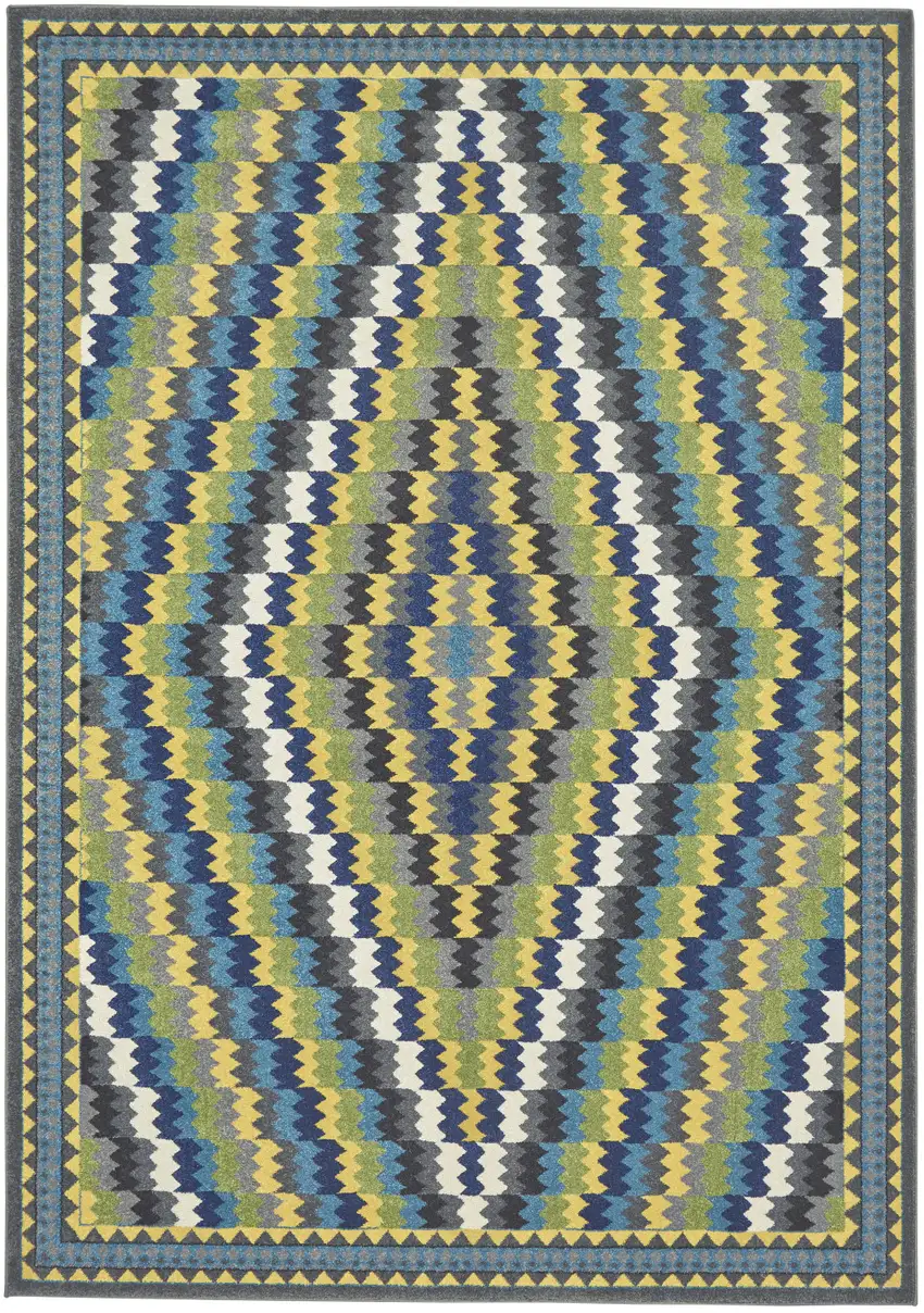 Green Blue and Yellow Southwestern Power Loom Area Rug Photo 4