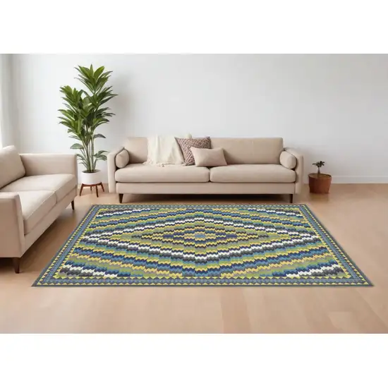 Green Blue and Yellow Southwestern Power Loom Area Rug Photo 1
