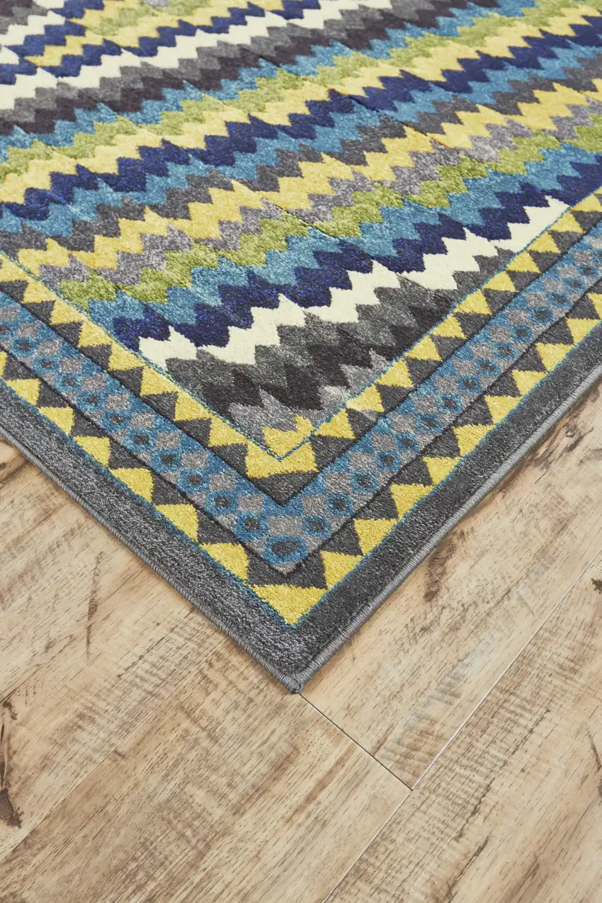 Green Blue and Yellow Southwestern Power Loom Area Rug Photo 6