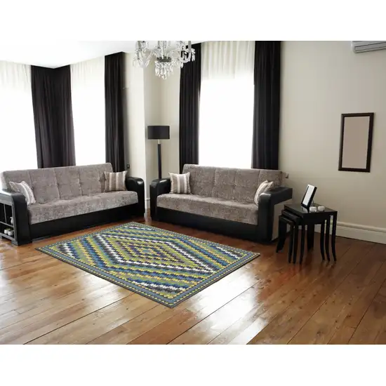 Green Blue and Yellow Southwestern Power Loom Area Rug Photo 9