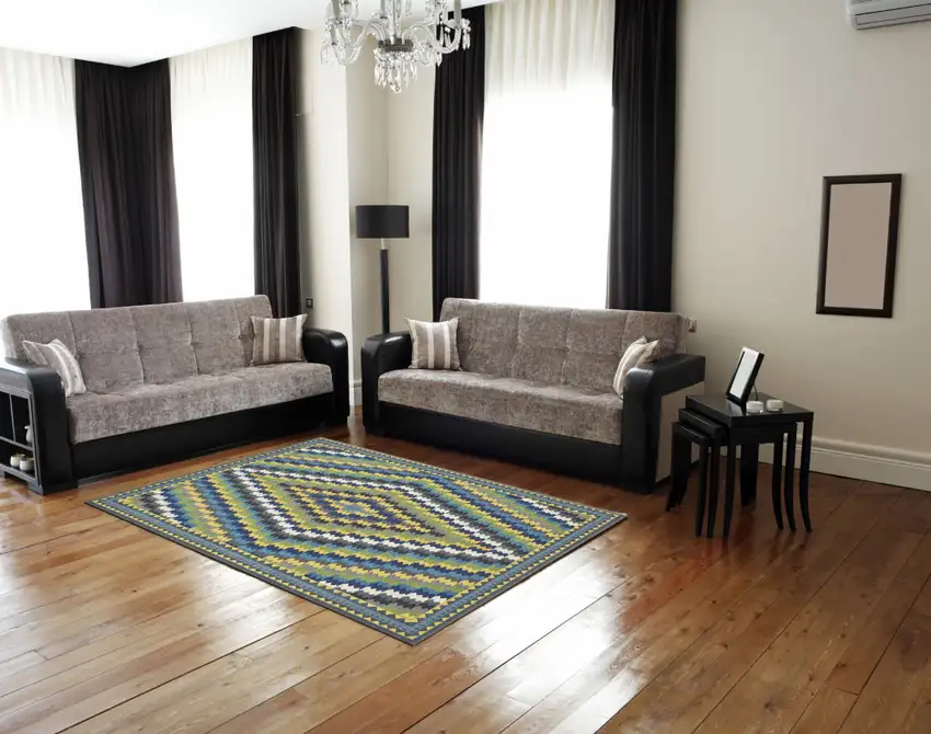 Green Blue and Yellow Southwestern Power Loom Area Rug Photo 9