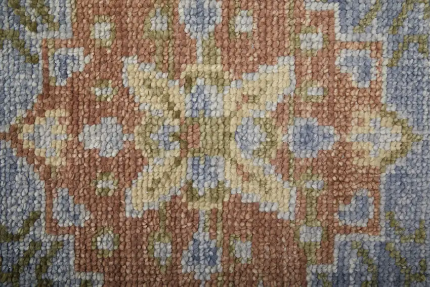 Green Blue and Yellow Wool Geometric Hand Knotted Area Rug With Fringe Photo 6