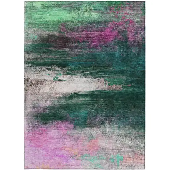 Green Blush And Ivory Abstract Washable Indoor Outdoor Area Rug Photo 1