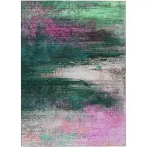 Photo of Green Blush And Ivory Abstract Washable Indoor Outdoor Area Rug