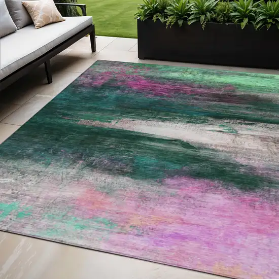 Green Blush And Ivory Abstract Washable Indoor Outdoor Area Rug Photo 2