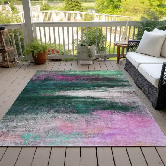 Green Blush And Ivory Abstract Washable Indoor Outdoor Area Rug Photo 7