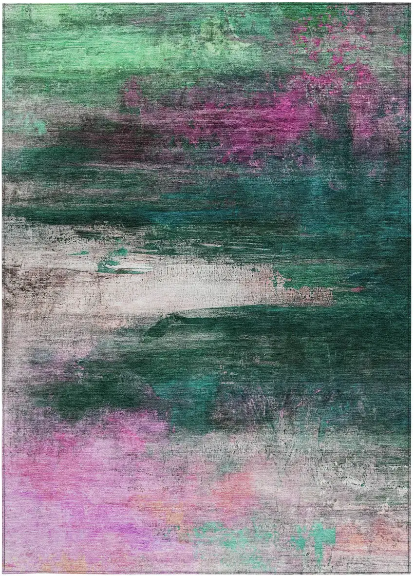 Green Blush And Ivory Abstract Washable Indoor Outdoor Area Rug Photo 1