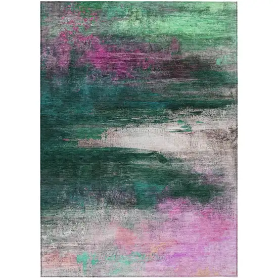 Green Blush And Ivory Abstract Washable Indoor Outdoor Area Rug Photo 8