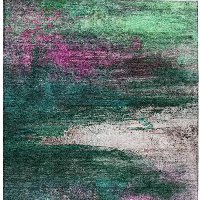 Green Blush And Ivory Abstract Washable Indoor Outdoor Area Rug Photo 3