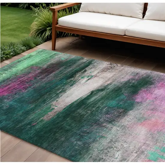 Green Blush And Ivory Abstract Washable Indoor Outdoor Area Rug Photo 2