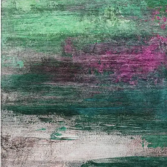 Green Blush And Ivory Abstract Washable Indoor Outdoor Area Rug Photo 3