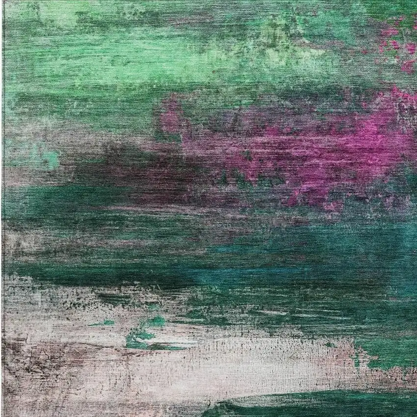 Green Blush And Ivory Abstract Washable Indoor Outdoor Area Rug Photo 3