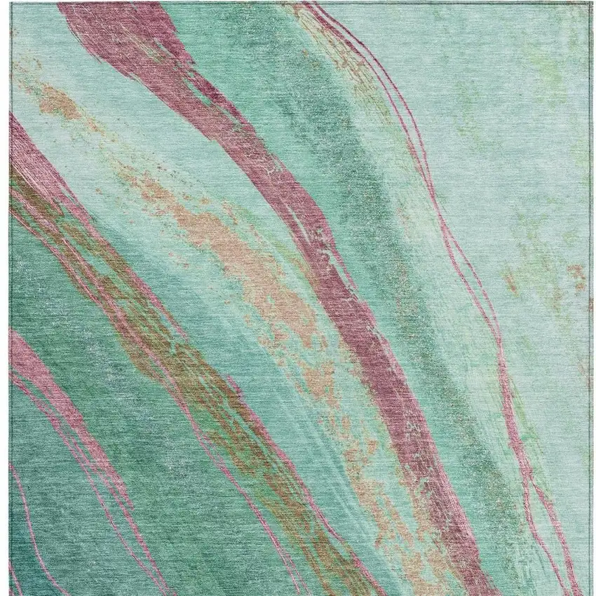 Green Blush And Peach Abstract Washable Indoor Outdoor Area Rug Photo 3