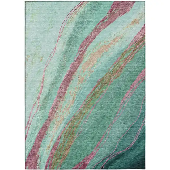 Green Blush And Peach Abstract Washable Indoor Outdoor Area Rug Photo 8
