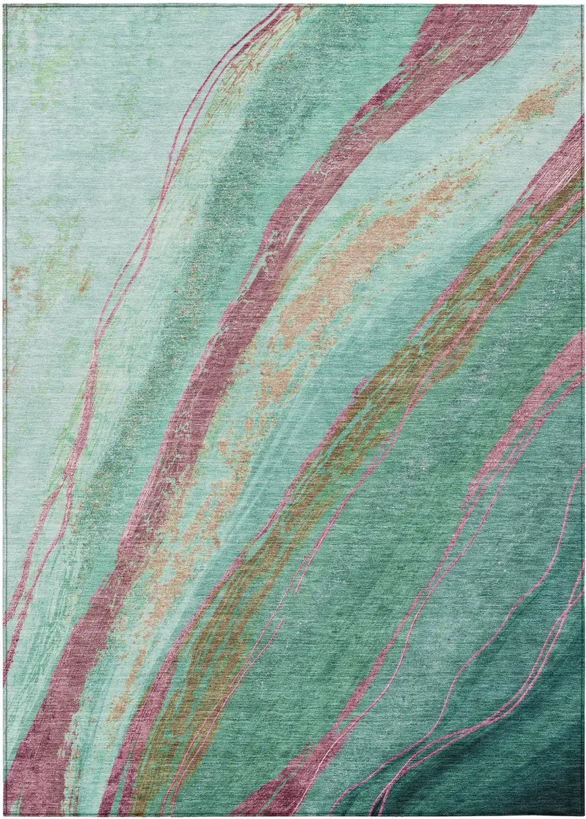 Green Blush And Peach Abstract Washable Indoor Outdoor Area Rug Photo 8