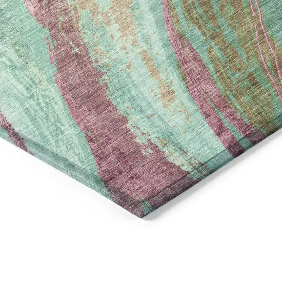 Green Blush And Peach Abstract Washable Indoor Outdoor Area Rug Photo 9