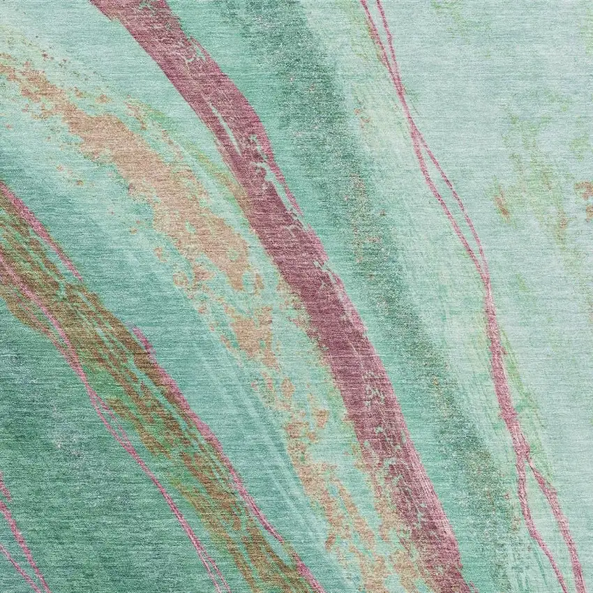 Green Blush And Peach Abstract Washable Indoor Outdoor Area Rug Photo 3